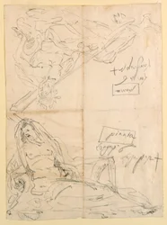 Tegning, To skitser af flodguder, ca. 1750