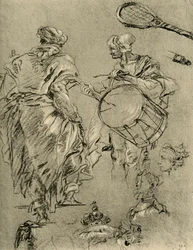 Mand set bagfra, trommeslager og små studier, 1751-1752, 1928