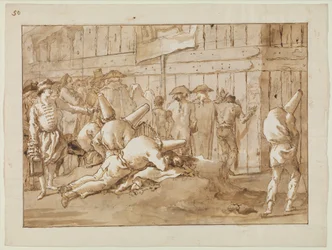 Punchinellos uden for et cirkus, ca. 1800