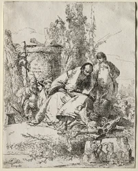 Scherzi: siddende troldmand, dreng og fire figurer, 1735-40