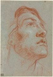 Hovedet af en ung mand, der kigger opad til højre, før 1752.