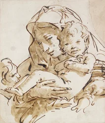 Jomfruen og barnet med spædbarnet St. John, c1770. Kunstnere: Giovanni Battista Tiepolo, St John the Evangelist.