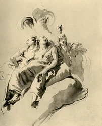 To unge kvinder og en soldat, midten af det 18. århundrede, 1928