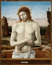 Sorgernes Kristus, eller Kristus repræsenteret som en sorgens mand - Sorgernes mand - Bellini, Giovanni (1430-1516) - 1460-1469 - Olie på træ - 50x40 - Museo Poldi Pezzoli, Milano