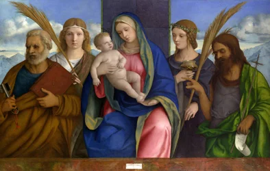 Madonna og barn med hellige. ca. 1500 (tempera og olie på træ)