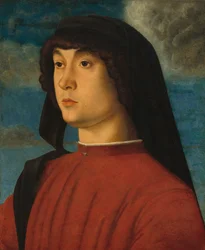 Portræt af en ung mand i rødt, ca. 1480 (olie og tempera på panel)
