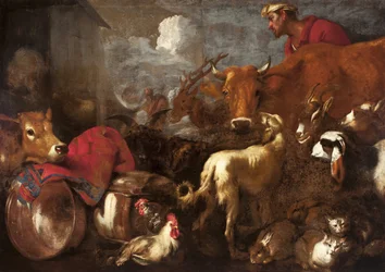 Dyrenes bestyrelse Noahs Ark - Dyrenes bestyrelse Noahs Ark af Castiglione, Giovanni Benedetto (1610-1665). Olie på lærred, størrelse: 170x238