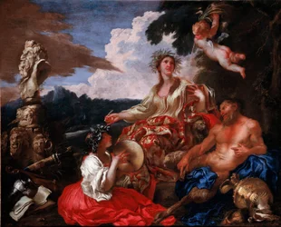 Allegori af musik. Maleri af Giovanni Benedetto Castiglione kendt som Grechetto (1610-1665). Genova (gener), privat samling.