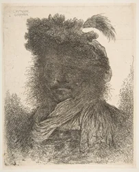 Hoved af en mand i skygge, let vendt mod venstre, fra serien af store Or..., ca. 1645-1650.