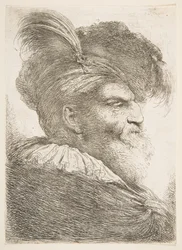 Hovedet af en gammel mand, der vender mod højre, fra serien af store orientalske hoveder, ca. 1645-1650.