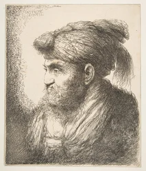 Mand iført turban vendt mod venstre, fra serien af store orientalske hoveder, ca. 1645-50.
