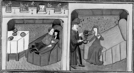 Decameron, Ghismonda går i seng med Guiscardo; Tancredi giver sin datter den elskedes hjerte. Fjerde dag, novelle 1