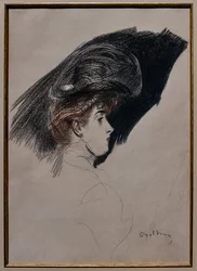 Elegant profil, ca. 1880 (kul på papir)