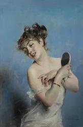 Ung kvinde i negligé, Toilettet, ca. 1880