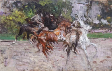 Heste ved Bois de Boulogne, ca. 1885 (olie på plade)