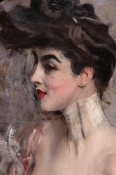 Madame X med en perle collier, detalje