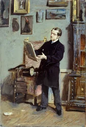 Selvportræt af Giovanni Boldini, der ser på et billede, ca. 1865, af Giovanni Boldini (1842-1931), olie på lærred, 32x22,5 cm.