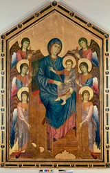 Jomfruen og barnet i Majeste omgivet af seks engle (1200-tallet, tempera på træ)
