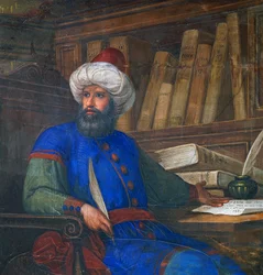 Portræt af Andrea Alpago (1450-1522), læge og filosof, fresko af Giovanni De Min (1786-1859), Rådhus, Belluno, Veneto, Italien