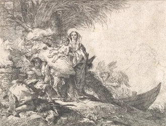 Joseph tilbeder Kristusbarnet nær et rygende alter, fra flugten til Egypten, 1752.
