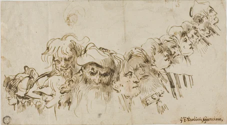 Skitser af mandlige hoveder (recto); dronning og page (verso)