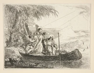 Den hellige familie stiger om bord i en båd, fra serien Idee pittoresche sopra la fuga in Egitto (Flugten til Egypten)
