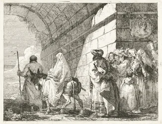 Den hellige familie passerer under en bybue
