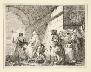 Den hellige familie passerer under en bue, forlader ved en byport, fra serien Idee pittoresche sopra la fuga in Egitto (Flight into Egypt)