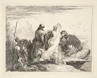 Den hellige familie ved en flod, fra serien Idee pittoresche sulla fuga in Egitto (Flight into Egypt)