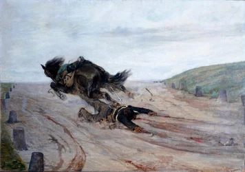 Foden i hesten Hesten falder. Maleri af Giovanni Fattori (1825-1908) 1878-1879 Dim.90x130 cm Firenze, Modern Art Gallery