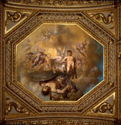 Se at dræbe Meduse. Maleri af Giovanni Romanelli (1601-1662), der dekorerer loftet i Antonine Hall, soveværelse i sommerlejlighederne hos Dronning Anne af Østrig (1601-1666). Omkring 1655-1658. Paris, Louvre-museet.