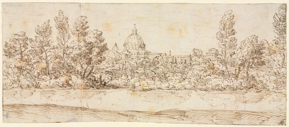 Flodlandskab med udsigt over Peterskirken, efter 1660.