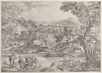 Kristi dåb nederst til venstre, i et landskab, 1626-80., 1626-80.