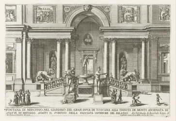 Loggia en tuin af Villa Medici te Rom Kviksølvfontæne i storhertugen af ​​Toscanas have ved Trinita de Monti (...) (titel på objektet) Springvandene i Roms paladser og haver (serietitel) Fonteinen in de paleizen en tuinen van Rom (se