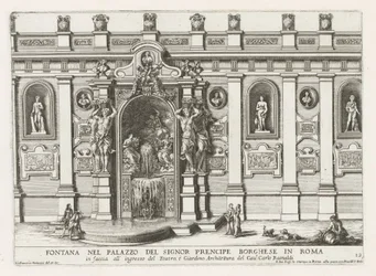 Nymfaeum på den indendørs plads af Palazzo Borghese i Rom Springvand i paladset Signor precipe Borghese i Rom (...) (titel på objektet) Springvandene i Roms paladser og haver (serietitel) Fonteinen in de paleizen en tuinen van Rome (serie