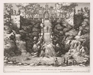 The Fountains of Rome, Bog IV, plade 21: Udsigt over kaskaden under orglet fra haven.