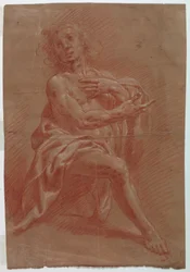 Tegning, Knælende mand, til Hyrdernes tilbedelse, 1601-1650
