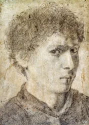 Hoved af en ung dreng, tegning af Gian Girolamo Savoldo (ca 1480-1548), sort blyant og hvidt kridt, Italien