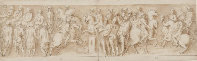 Sarmatians før det kejserlige råd (slutningen af LXII, begyndelsen af LXIII); omgivet af vagter ser Marcus Aurelius og Pompeius til hest en træfning (XC); Tyske adelsmænd bringer en besked (op til midten af XCI)