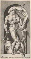 Plade 5: Neptun står i en niche med en trefork, med en hippocampus søhest beh..., 1526.