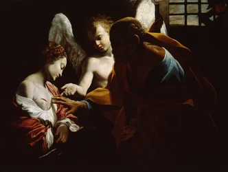 Sankt Agatha overværet af Sankt Peter og en engel i fængsel, ca 1614