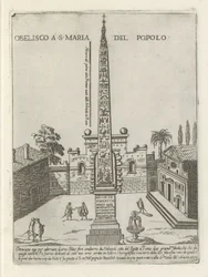 Den egyptiske obelisk af Ramses II på Piazza del Popolo i Rom Obelisco a S. Maria del Popolo (titel på objektet) Moderne og antikke monumenter og bygninger i Rom (serietitel) Ornamenti di fabriche antichi et moderni dell