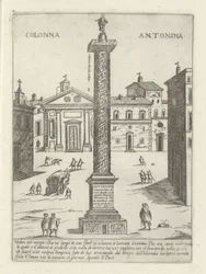 Søjle af Marcus Aurelius i Rom Colonna a S. Antonio (titel på objekt) Moderne og antikke monumenter og bygninger i Rom (serietitel) Ornamenti di fabriche antichi et moderni dell