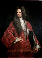 Portræt af en herre i rødt kostume Maleri af Giovanni Maria Delle Piane dit il Mulinaretto (1660-1745) Dim 132x97 cm Genes Musei di Strada Nuova (ex Palazzo Bianco)