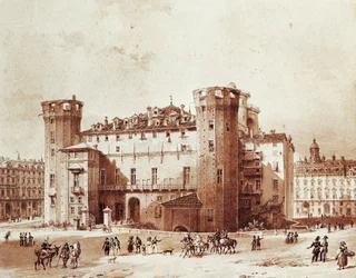 Udenfor Palazzo Madama i Torino, af Giovanni Migliara (1785-1837)