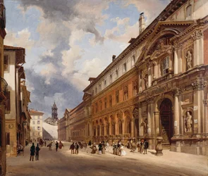 Udsigt over Ospedale Maggiore (stort hospital) i Milano, af Giovanni Migliara (1785-1837), olie på lærred, 34x40 cm