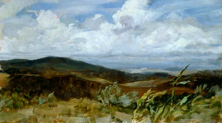 Landskab af Giovanni Muzzioli (1854-1894), olie på lærred, 39x68 cm