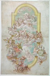 Tegning, loft med Jupiter, juni, 1718-30