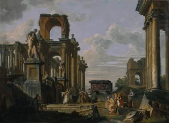 Capriccio af antik arkitektur og skulptur.