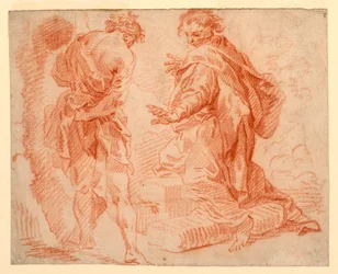 Tegning, stående og knælende figurer, 1735-1740